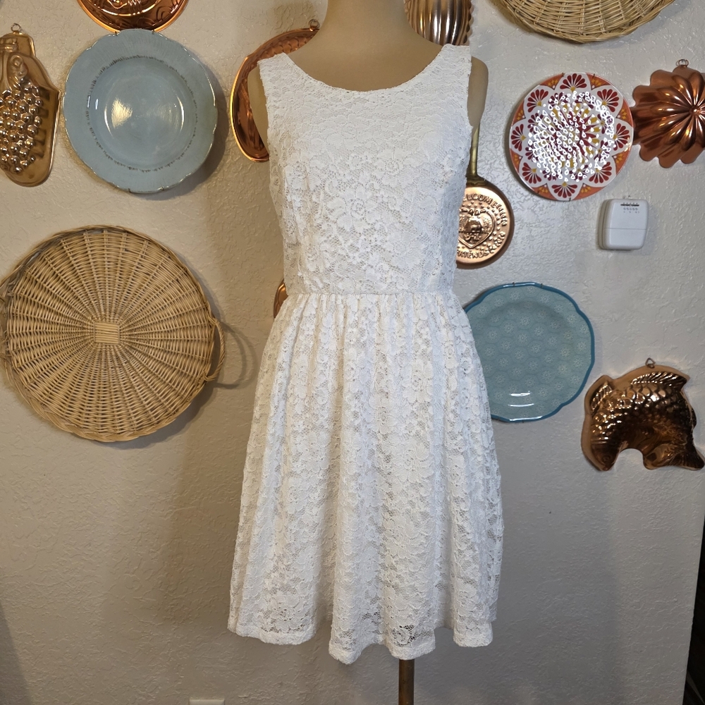 Lush White Fit & Flare Lace Skater Dress Cottagecore Fairycore